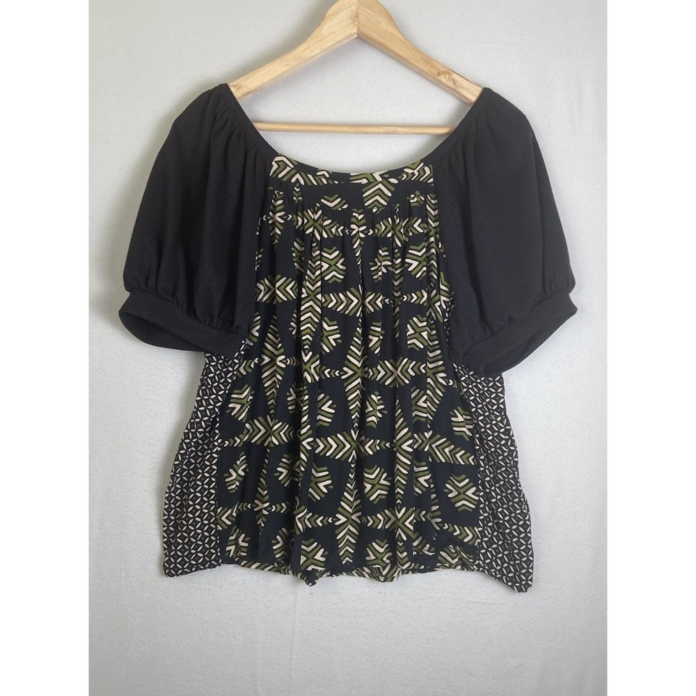 Maeve Womens Top Large Black Beige Rayon Knit Blouse Anthropologie Boho Chic - Picture 2 of 7
